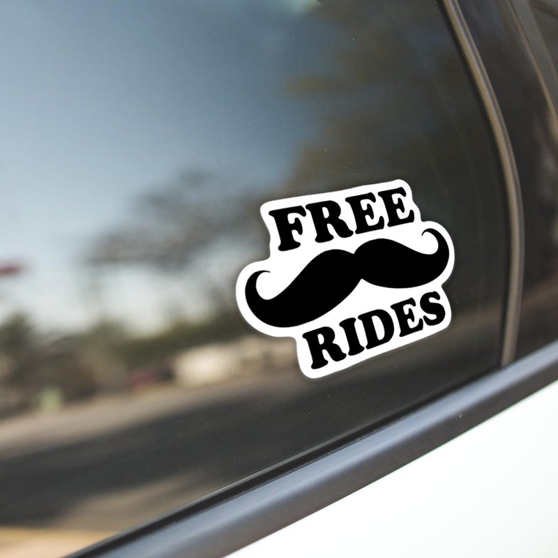 KCD Free Mustache Rides Vinyl Decal Sticker | Cars Trucks Vans Walls Laptops Cups | Black on White Background | 5.5 inches | KCD1496 - Image 3